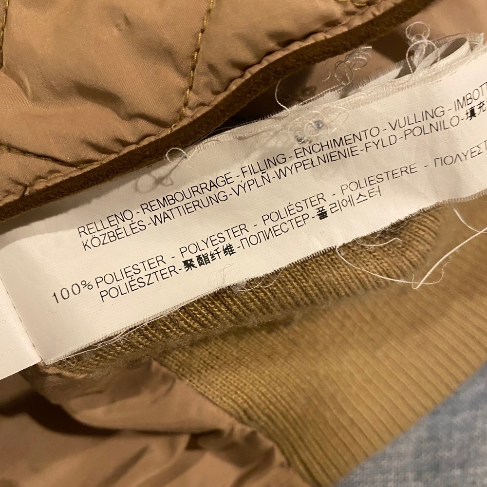 Zara Woman Tan Quilted Puffer Vest Camel Gold Zip Ribbed Sides Size Medium - Picture 7 of 10